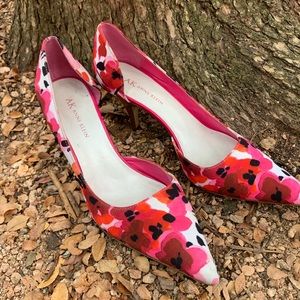 Anne Klein kitten heels in red flower print